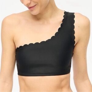J Crew Fac NWT Scalloped One Shoulder Bikini Top Size XXS in Black Swimsuit